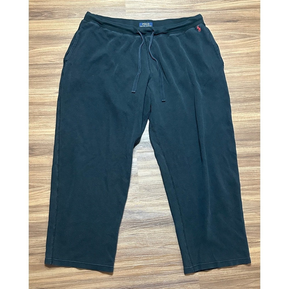 Polo Ralph Lauren Black Waffle Knit Wide Leg Baggy Lounge Pants Sz XL